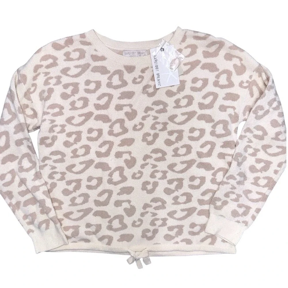 Barefoot Dreams Girls 6-7 CozyChic Leopard‎ Print Long Sleeve Sweater NWT